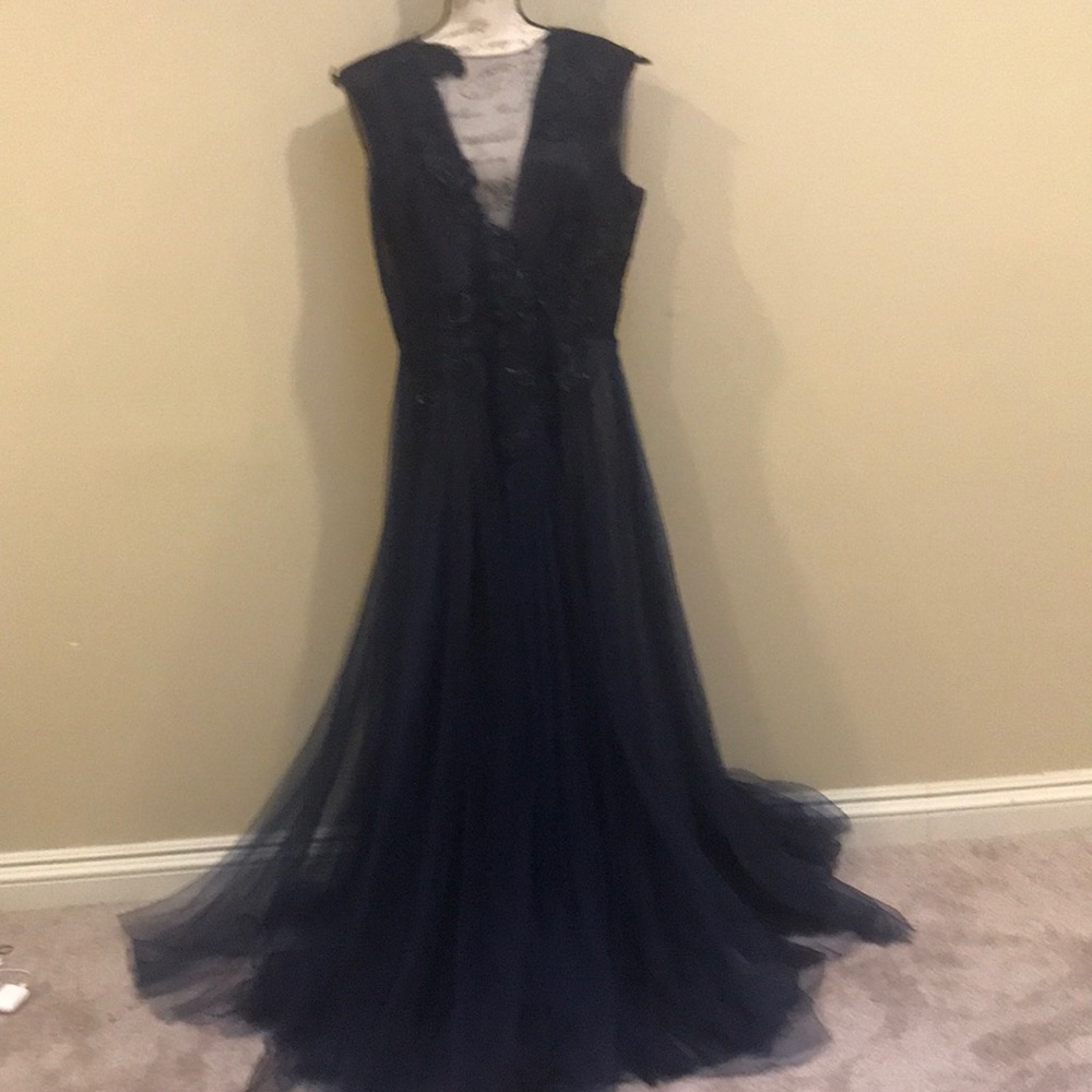 Tadashi Shoji Navy Blue Lace Maxi Dress - Picture 3 of 6